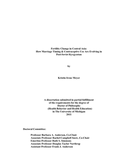 Fertility Change in Central Asia: How Marriage Timing & Contraceptive Use Are Evolving in Post-Soviet Kyrgyzstan