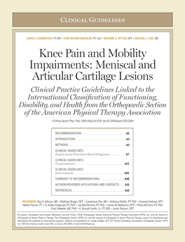 Knee Pain and Mobility Impairments: Meniscal and Articular Cartilage Lesions
