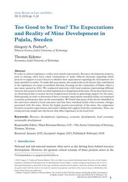 Too Good to Be True? the Expectations and Reality of Mine Development in Pajala, Sweden Gregory A