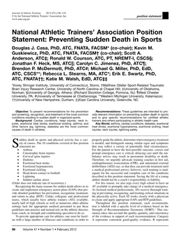 NATA Position Statement: Preventing Sudden Death in Sports