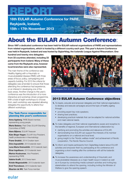 REPORT 16Th EULAR Autumn Conference for PARE, Reykjavik, Iceland, 15Th – 17Th November 2013
