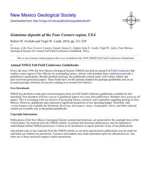 Gemstone Deposits of the Four Corners Region, USA Robert W