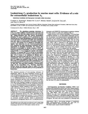 For Extracellular Leukotriene A4 (Leukotrienes/Arachidonic Acid/Lipoxygenase/Neutrophils/Cellular Interactions) CLEMENS A