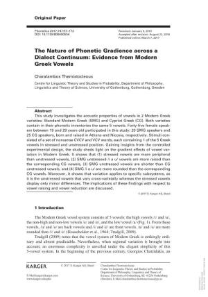 The Nature of Phonetic Gradience Across a Dialect Continuum: Evidence from Modern Greek Vowels