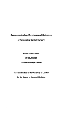 Gynaecological and Psychosexual Outcomes of Feminising Genital