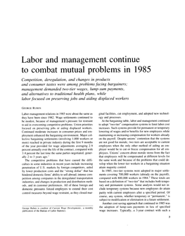 Labor and Management Continue to Combat Mutual Problems in 1985