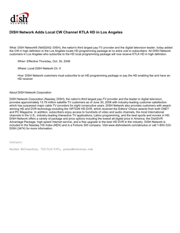 DISH Network Adds Local CW Channel KTLA HD in Los Angeles