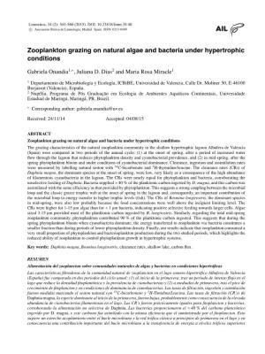 Zooplankton Grazing on Natural Algae and Bacteria Under Hypertrophic Conditions