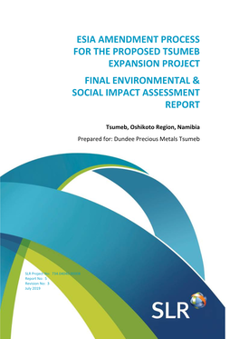 Esia Amendment Process for the Proposed Tsumeb Expansion Project Final Environmental & Social Impact Assessment Report