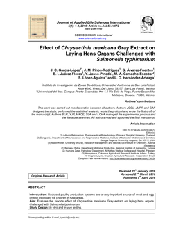 Effect of Chrysactinia Mexicana Gray Extract on Laying Hens Organs Challenged with Salmonella Typhimurium
