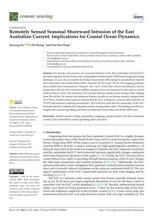 Remotely Sensed Seasonal Shoreward Intrusion of the East Australian Current: Implications for Coastal Ocean Dynamics