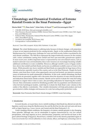 Climatology and Dynamical Evolution of Extreme Rainfall Events in the Sinai Peninsula—Egypt