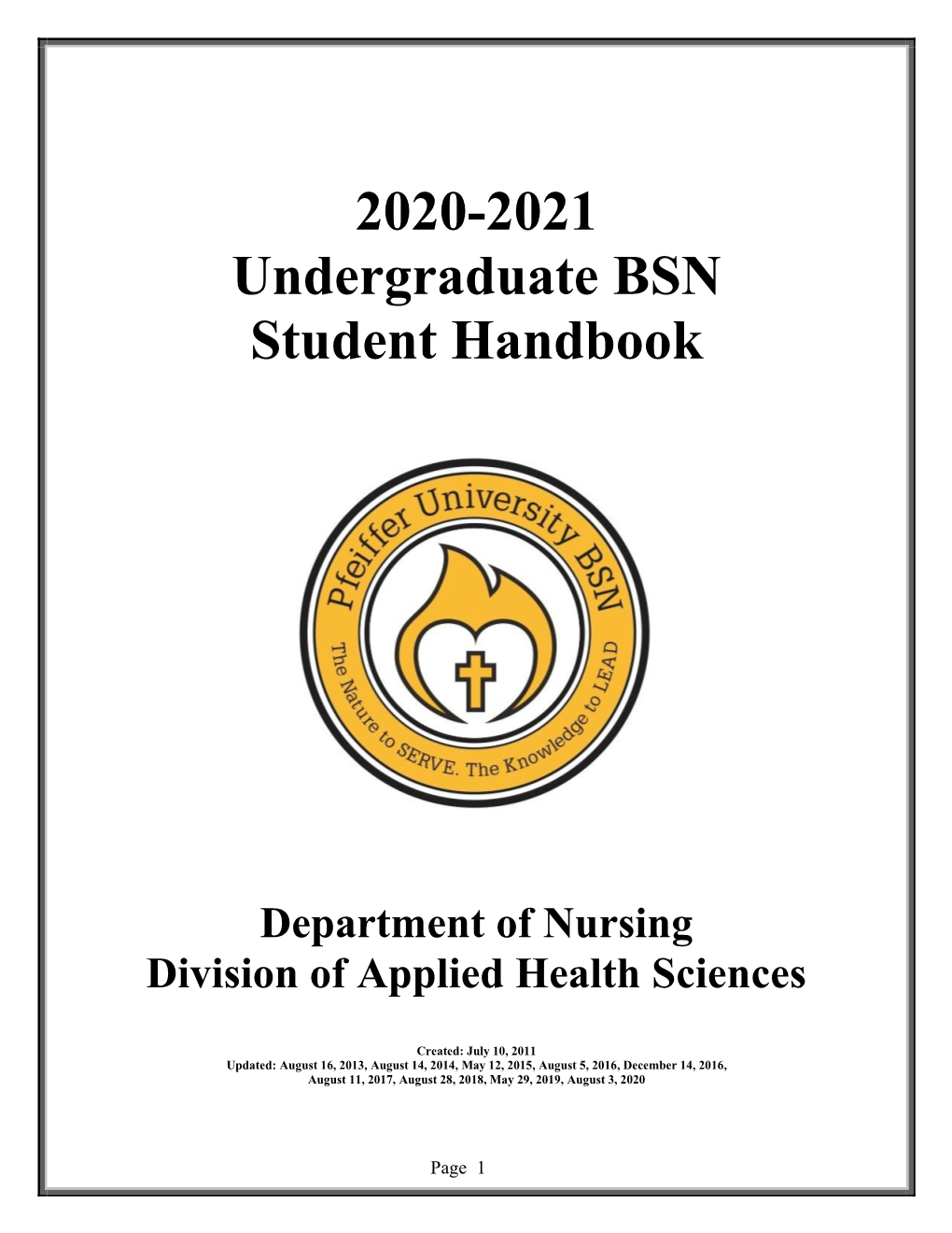 2020-2021 Undergraduate BSN Student Handbook