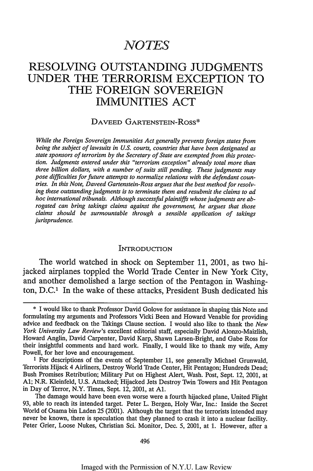 Resolving Outstanding Judgments Under the Terrorism Exception to the Foreign Sovereign Immunities Act