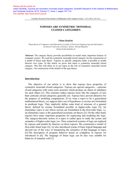Toposes Are Symmetric Monoidal Closed Categories, Scientific Research of the Institute of Mathematics and Computer Science, 2012, Volume 11, Issue 1, Pages 107-116