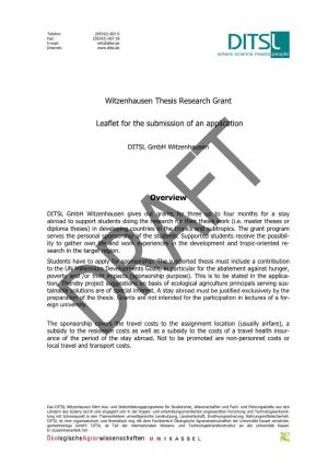 Witzenhausen Thesis Research Grant Leaflet for the Submission