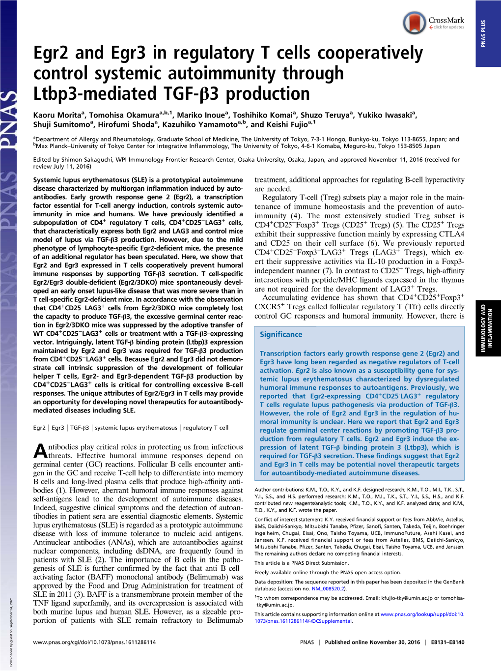 Egr2 and Egr3 in Regulatory T Cells Cooperatively Control Systemic