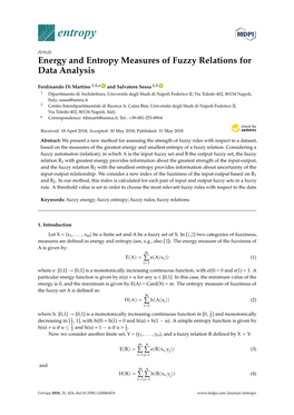 Energy and Entropy Measures of Fuzzy Relations for Data Analysis