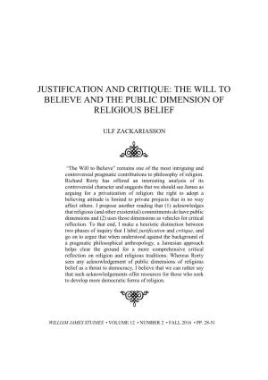 The Will to Believe and the Public Dimension of Religious Belief