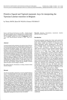 Primitive Equoid and Tapiroid Mammals: Keys for Interpreting the Ypresian-Lutetian Transition in Belgium by Thierry SMITH, Björn DE WILDE & Etienne STEURBAUT