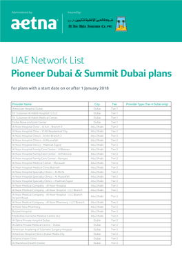 UAE Network List Pioneer Dubai & Summit Dubai Plans