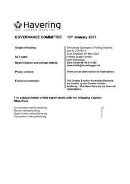 GOVERNANCE COMMITTEE 13Th January 2021