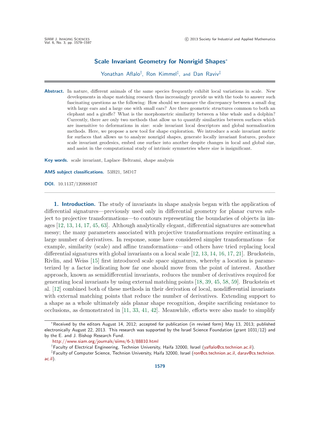 Scale Invariant Geometry for Nonrigid Shapes∗