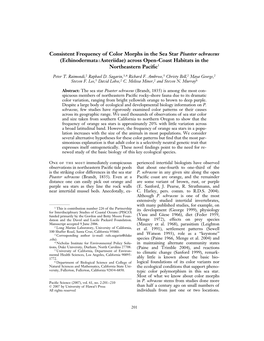 Consistent Frequency of Color Morphs in the Sea Star Pisaster Ochraceus (Echinodermata:Asteriidae) Across Open-Coast Habitats in the Northeastern Paciﬁc1