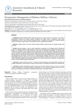 Perioperative Management of Diabetes