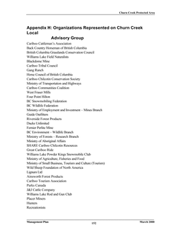 Appendix H: Organizations Represented on Churn Creek Local