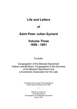 Life and Letters of Saint Peter Julian Eymard