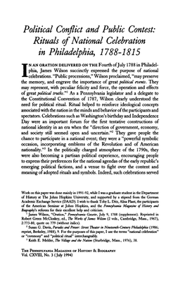 Rituals of National Celebration in Philadelphia, 1788-1815