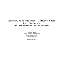 Laboratory Activities to Enhance the Study of Whole Blood Components and Their Role in the Immune Response
