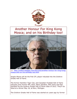 Another Honour for King Kong Mosca; and on His Birthday Too!