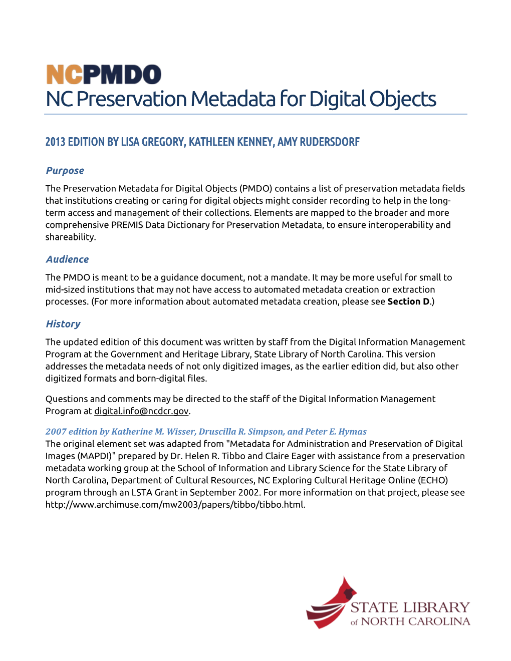 NC Preservation Metadata for Digital Objects
