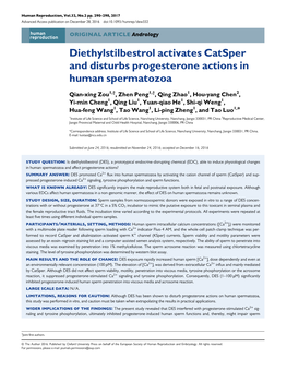 Diethylstilbestrol Activates Catsper and Disturbs Progesterone Actions in Human Spermatozoa