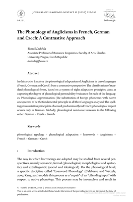 The Phonology of Anglicisms in French, German and Czech: a Contrastive Approach
