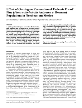 Effect of Grazing on Restoration of Endemic Dwarf Pine (Pinus Culminicola Andresen Et Beaman) Populations in Northeastern Mexico