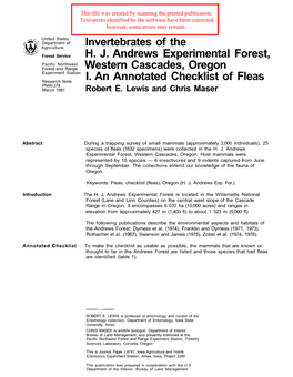 Invertebrates of the H. J. Andrews Experimental Forest, Western