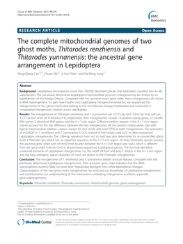 The Complete Mitochondrial Genomes of Two Ghost Moths, Thitarodes