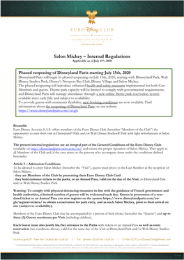 Salon Mickey – Internal Regulations Applicable As of July 15Th, 2020