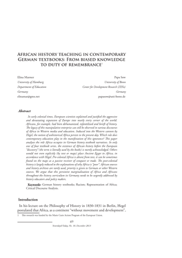 African History Teaching in Contemporary German Textbooks