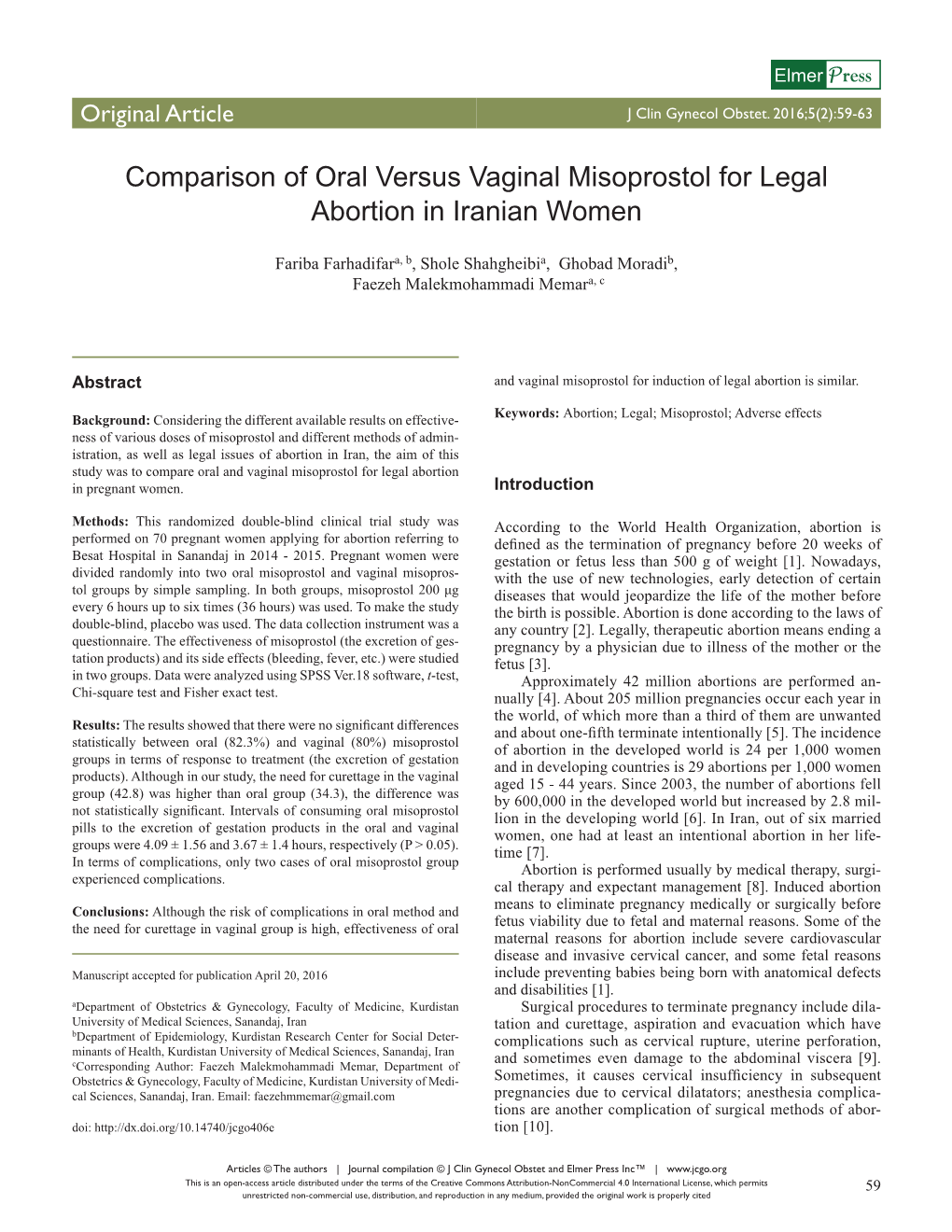 Comparison of Oral Versus Vaginal Misoprostol for Legal Abortion in Iranian Women