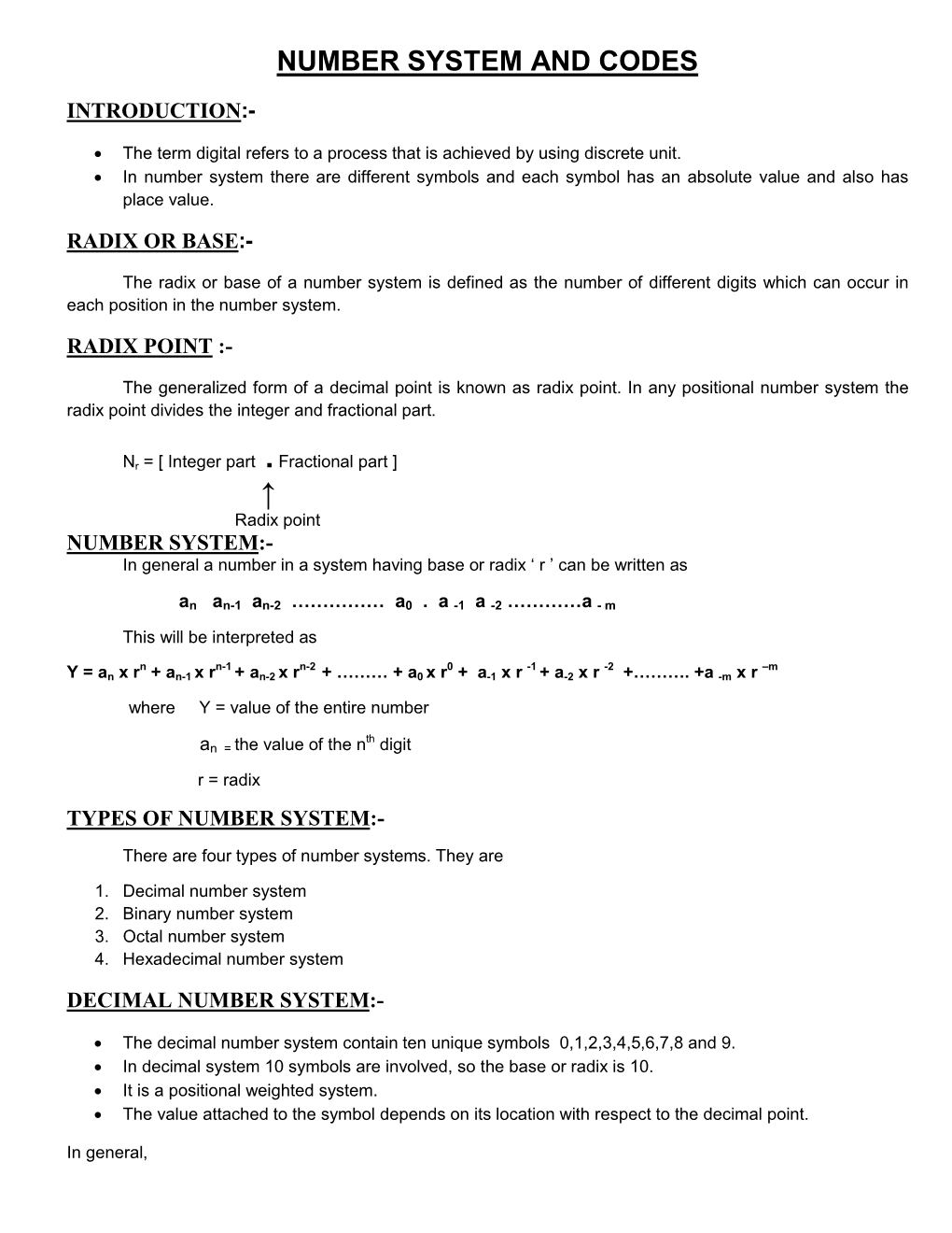 Number System and Codes