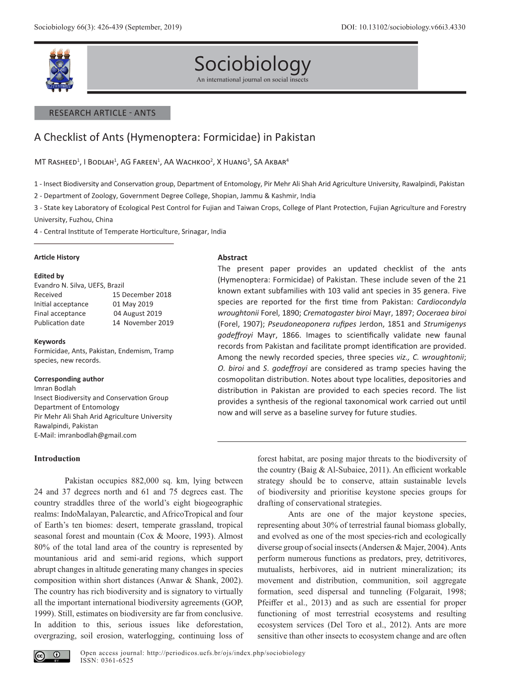 Sociobiology 66(3): 426-439 (September, 2019) DOI: 10.13102/Sociobiology.V66i3.4330