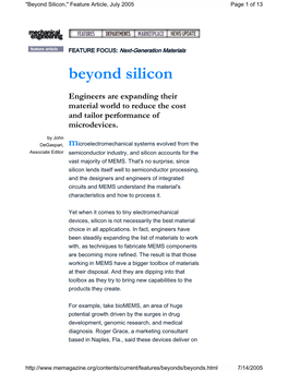 Beyond Silicon," Feature Article, July 2005 Page 1 of 13
