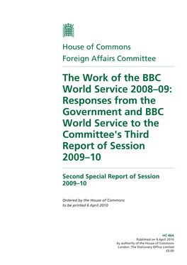 Responses from the Government and BBC World Service to the Committee's Third Report of Session 2009–10