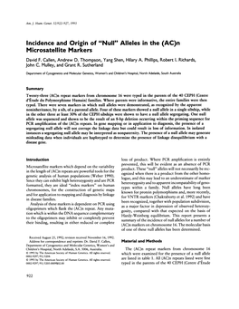 Incidence and Origin of "Null" Alleles in the (AC)N Microsatellite Markers David F