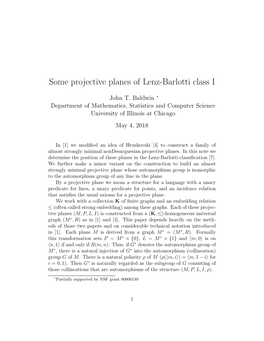 Some Projective Planes of Lenz-Barlotti Class I