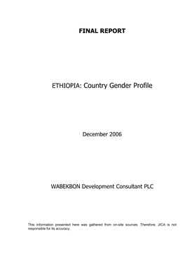 ETHIOPIA: Country Gender Profile